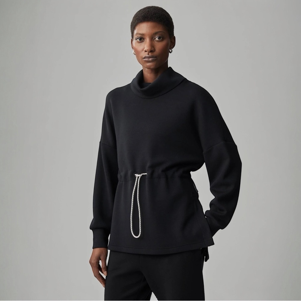 Varley Freya Black Turtleneck‎ Sweatshirt with Drawstring Waist Soft Athleisure